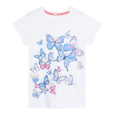 bluezoo Girls' white glittery butterfly print t-shirt
